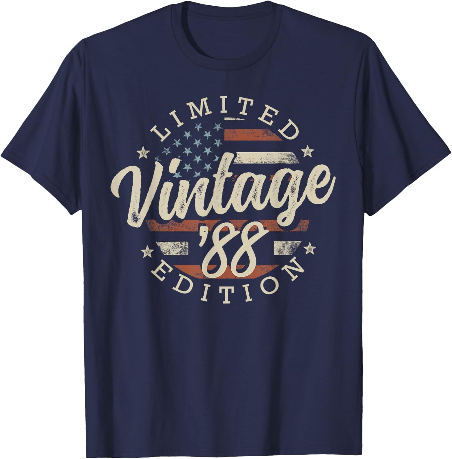 Vintage 1988 Limited Edition USA Flag 38th Birthday T-Shirt - T-Shirt | Navy