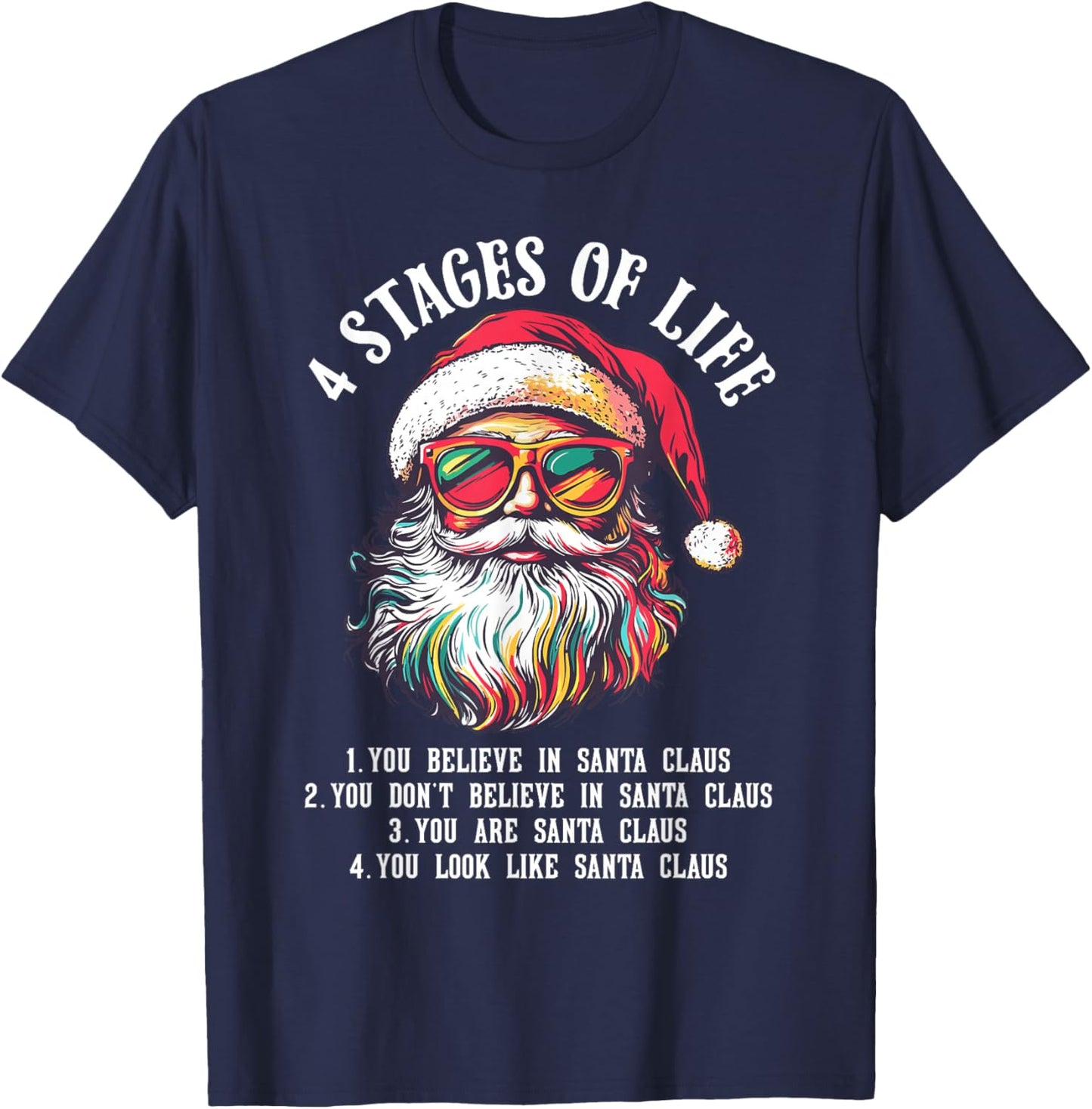 Funny Santa 4 Stages of Life Christmas T-Shirt - T-Shirt | Navy