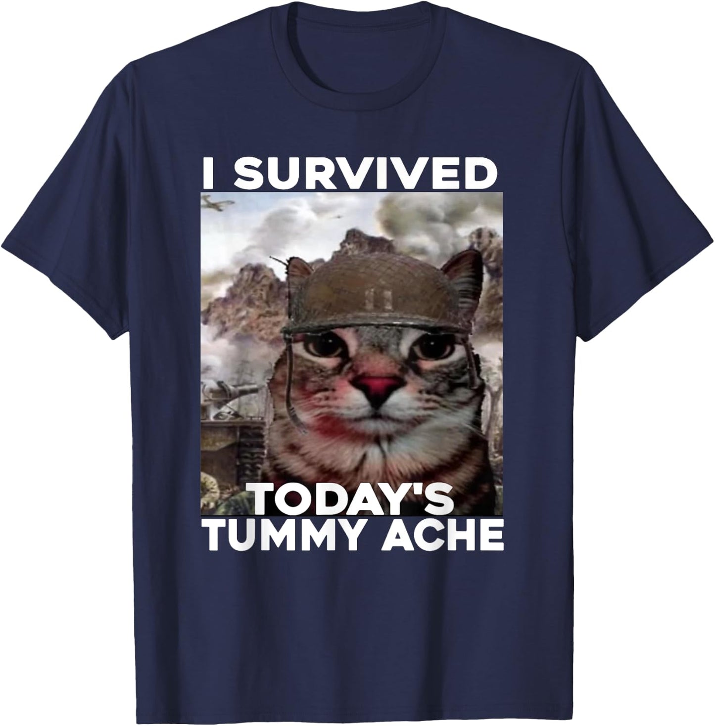 I Survived Today's Tummy Ache Meme T-Shirt - T-Shirt | Navy