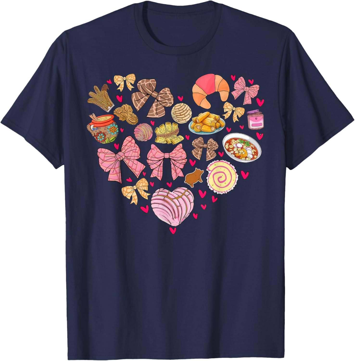 Valentine Conchas Pan Dulce Heart Mexican Valentine's Day T-Shirt - T-Shirt | Navy