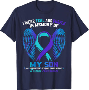 I Wear Teal and Purple For My Son Suicide Awareness Shirt T-Shirt - T-Shirt | Navy