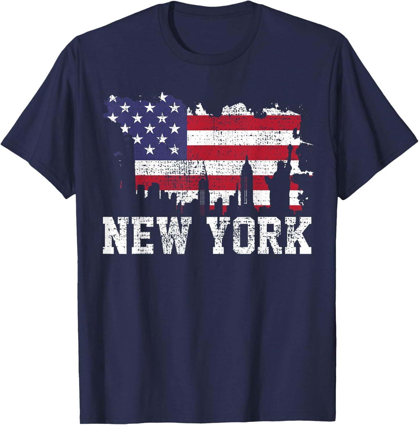 Vintage New York City NYC Skyline USA Flag America Gift T-Shirt - T-Shirt | Navy
