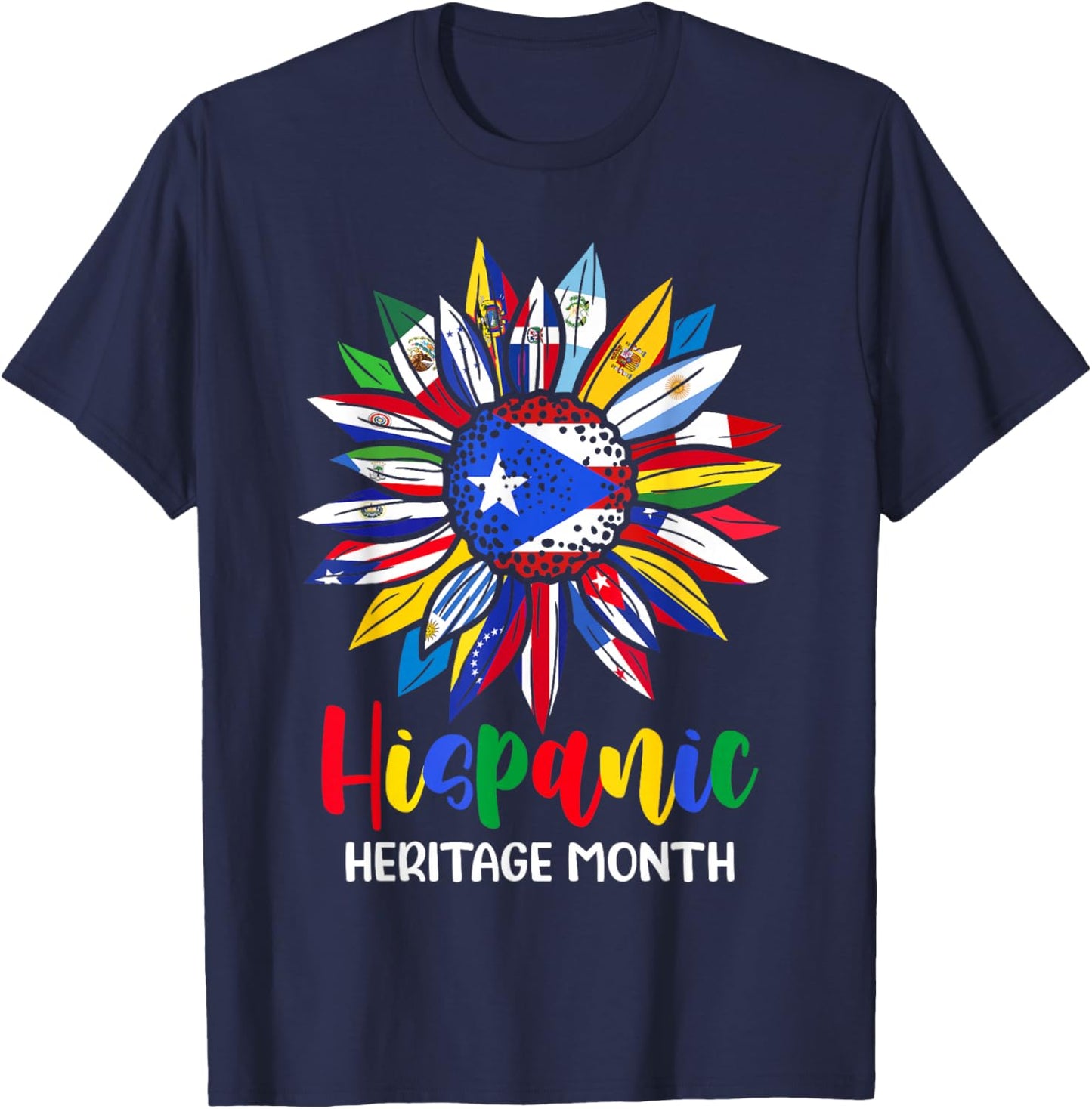 Hispanic Heritage Month Puerto Rico Flag Sunflower Latino T-Shirt - T-Shirt | Navy