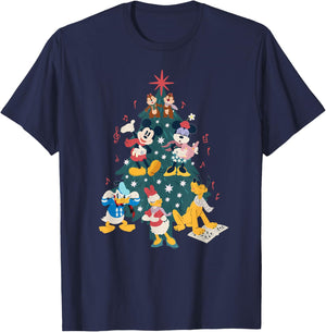 Disney Mickey & Friends Holiday Retro Christmas Tree Carols T-Shirt - T-Shirt | Navy