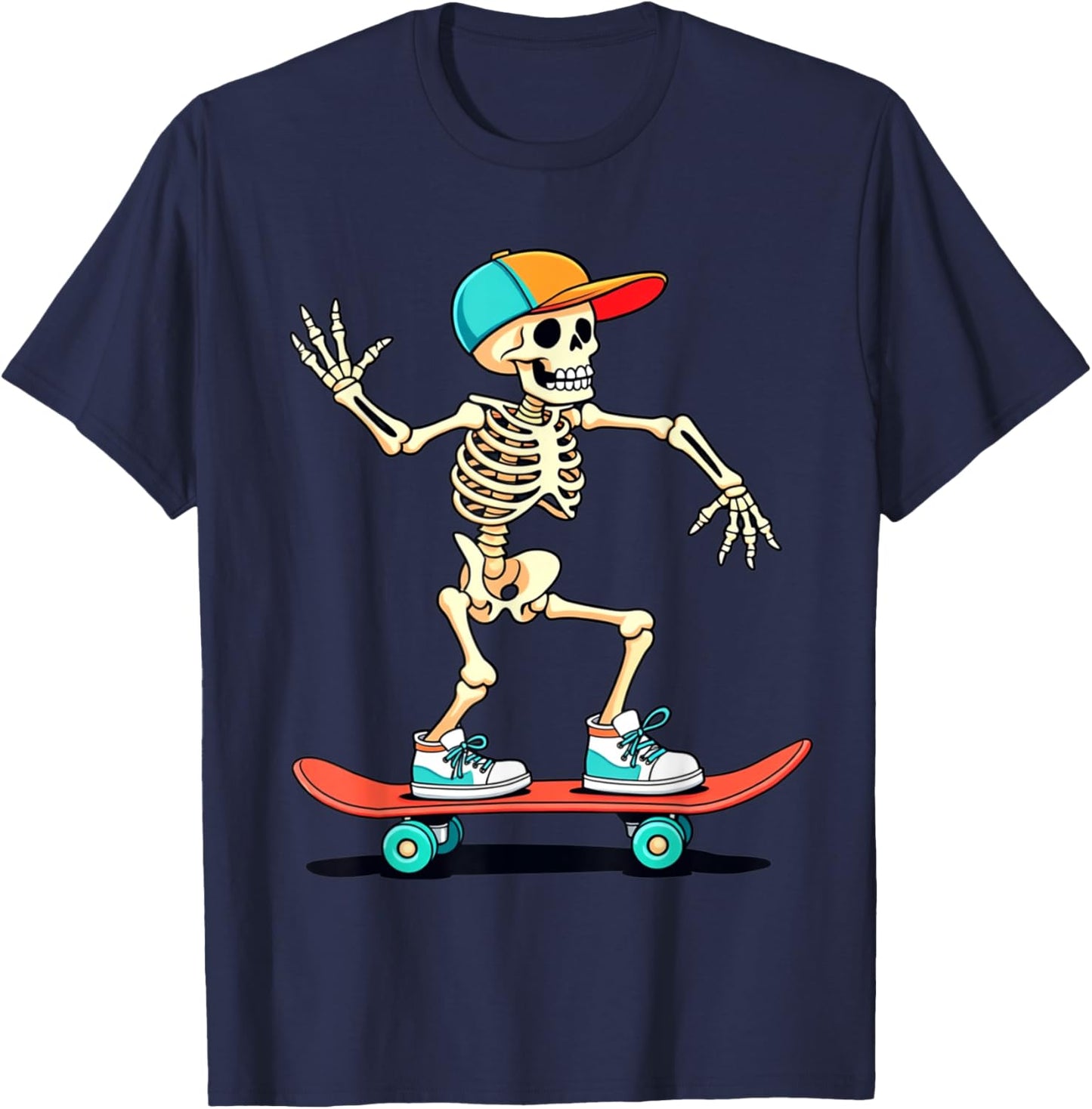 Skeleton Skating Skateboarding Skater Boys Girls Kids T-Shirt - T-Shirt | Navy