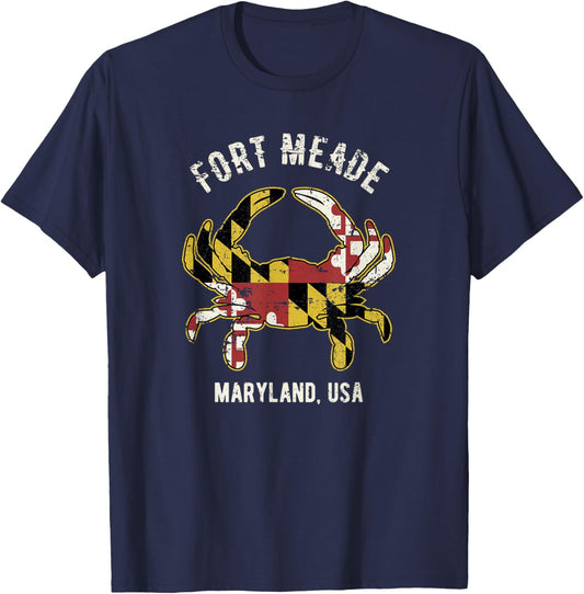 Fort Meade Maryland USA Crab Vintage Distressed Style Design T-Shirt - T-Shirt | Navy
