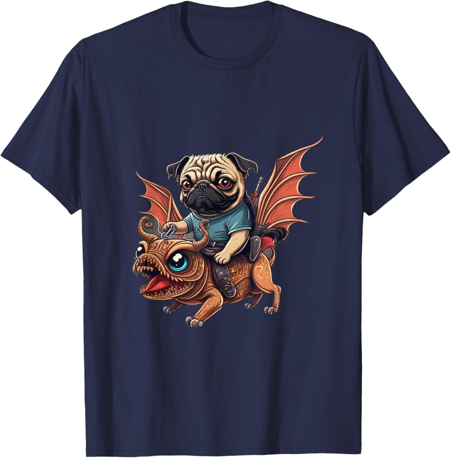 Cute Pug Riding On A Dragon T-Shirt - T-Shirt | Navy