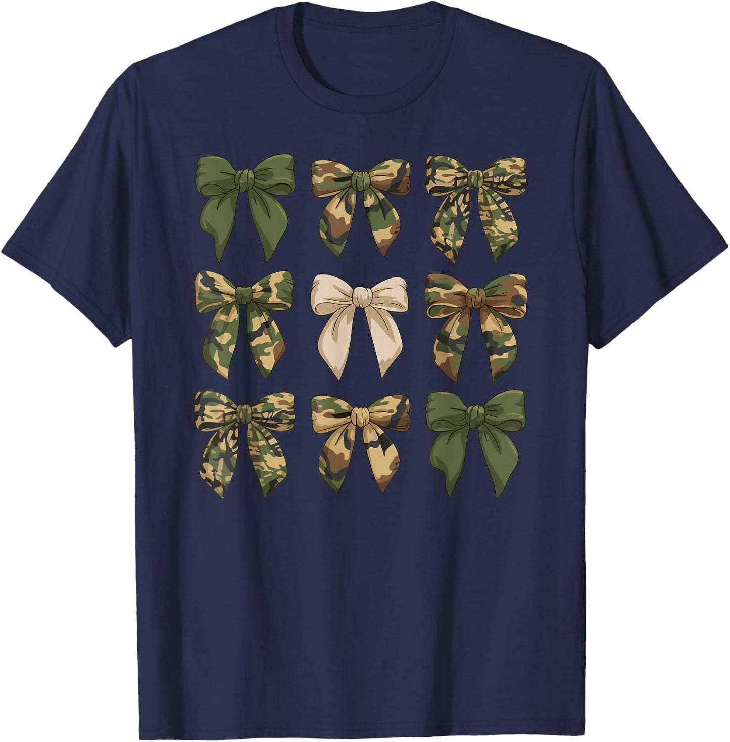 Camouflage Old Camo Bow Cute Country Hunting Women Girl T-Shirt - T-Shirt | Navy