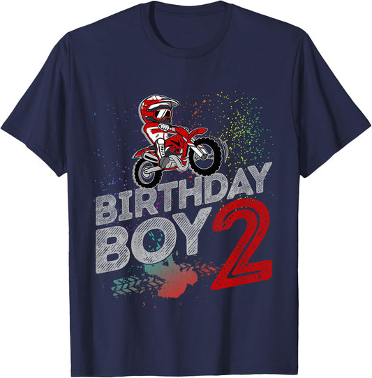 Kids Dirt Bike Rider 2 Years Old Motocross 2nd Birthday Boy Kids T-Shirt - T-Shirt | Navy