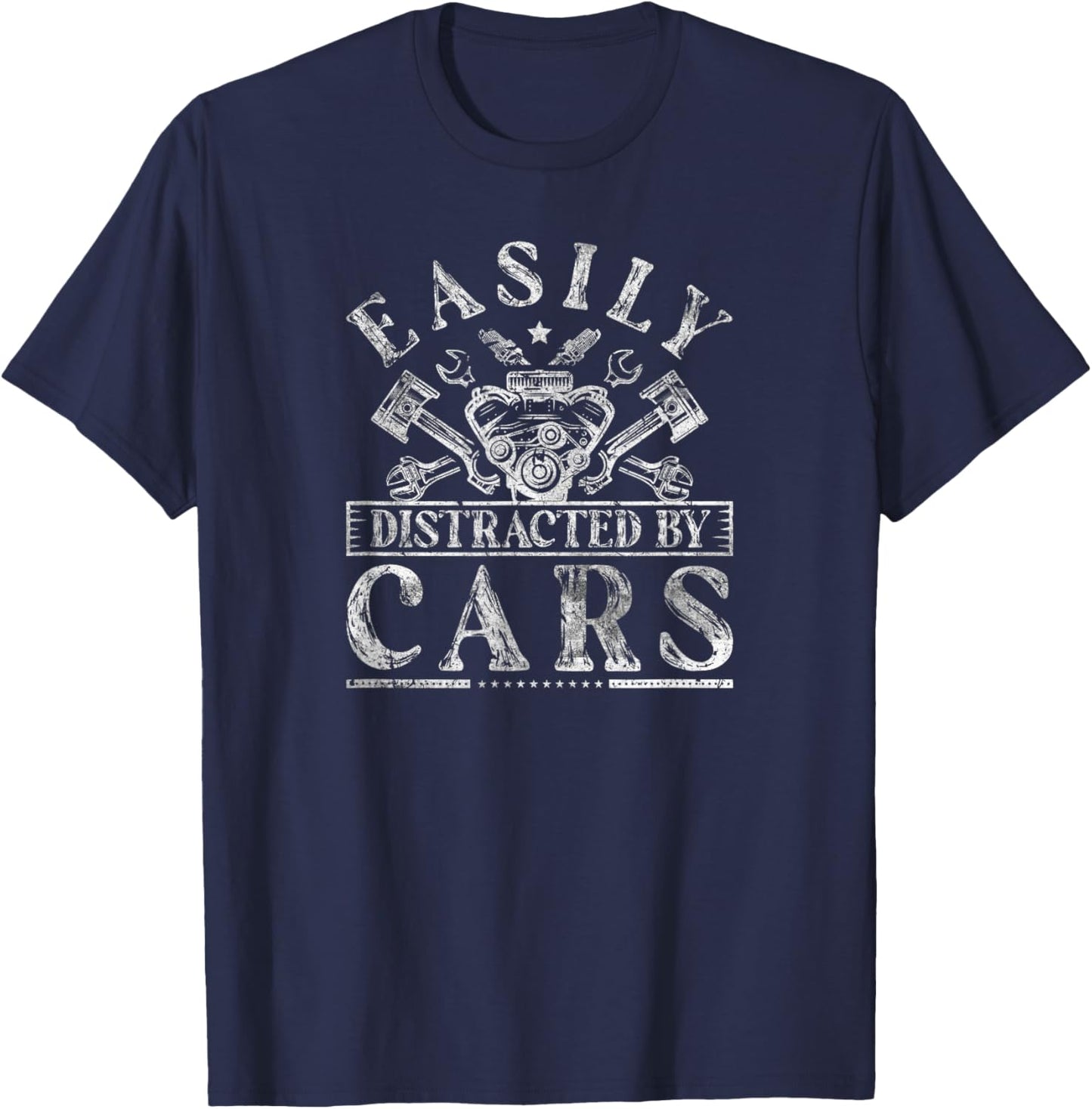 Easily Distracted By Cars Auto Mechanic T-Shirt - T-Shirt | Navy