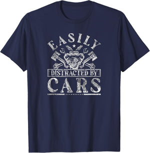 Easily Distracted By Cars Auto Mechanic T-Shirt - T-Shirt | Navy