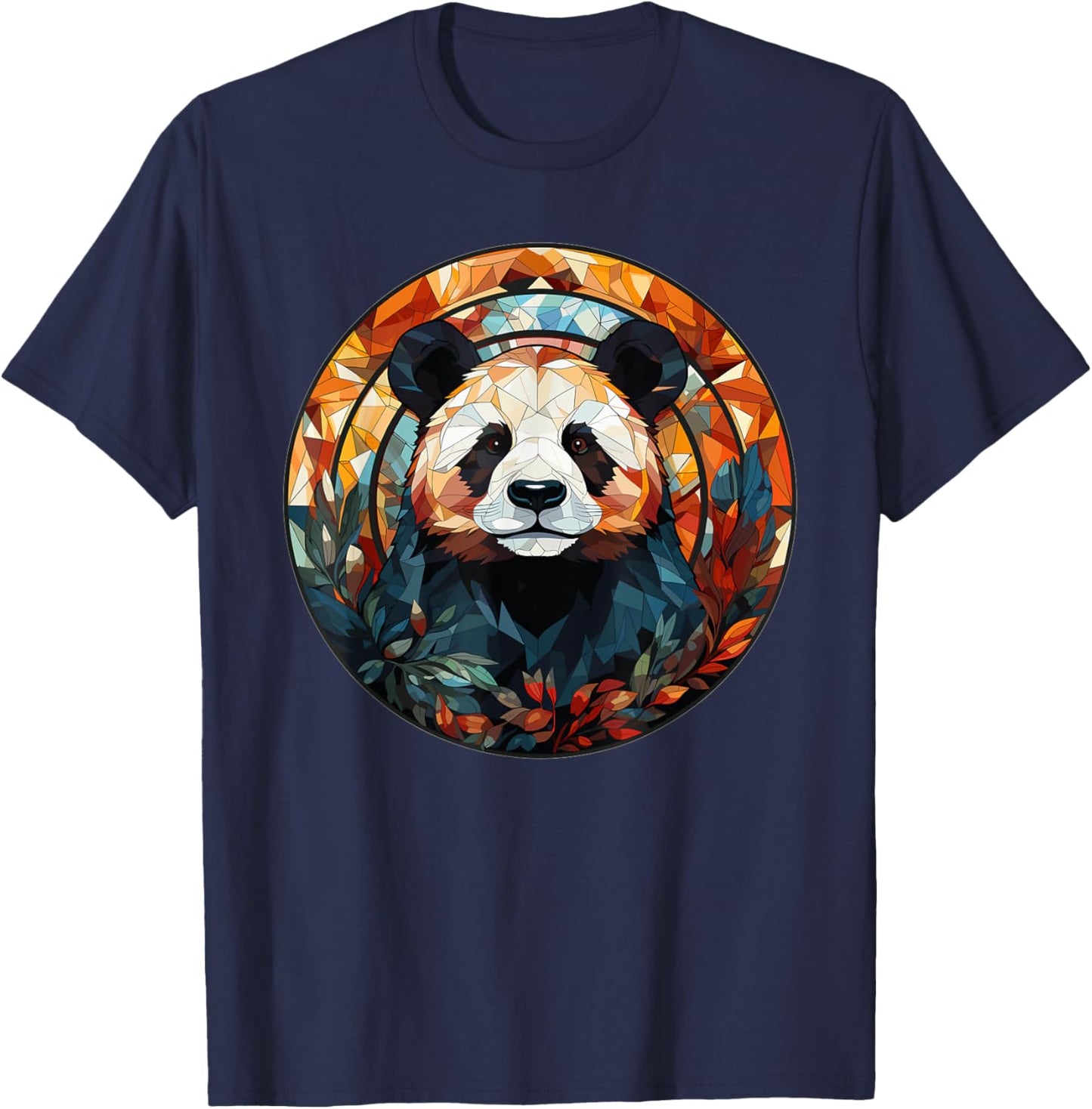 Aesthetic Stained Glass Panda T-Shirt - T-Shirt | Navy