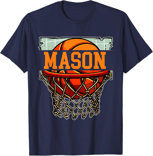 Nom personnalisé Mason Basketball T-Shirt - T-Shirt | Navy