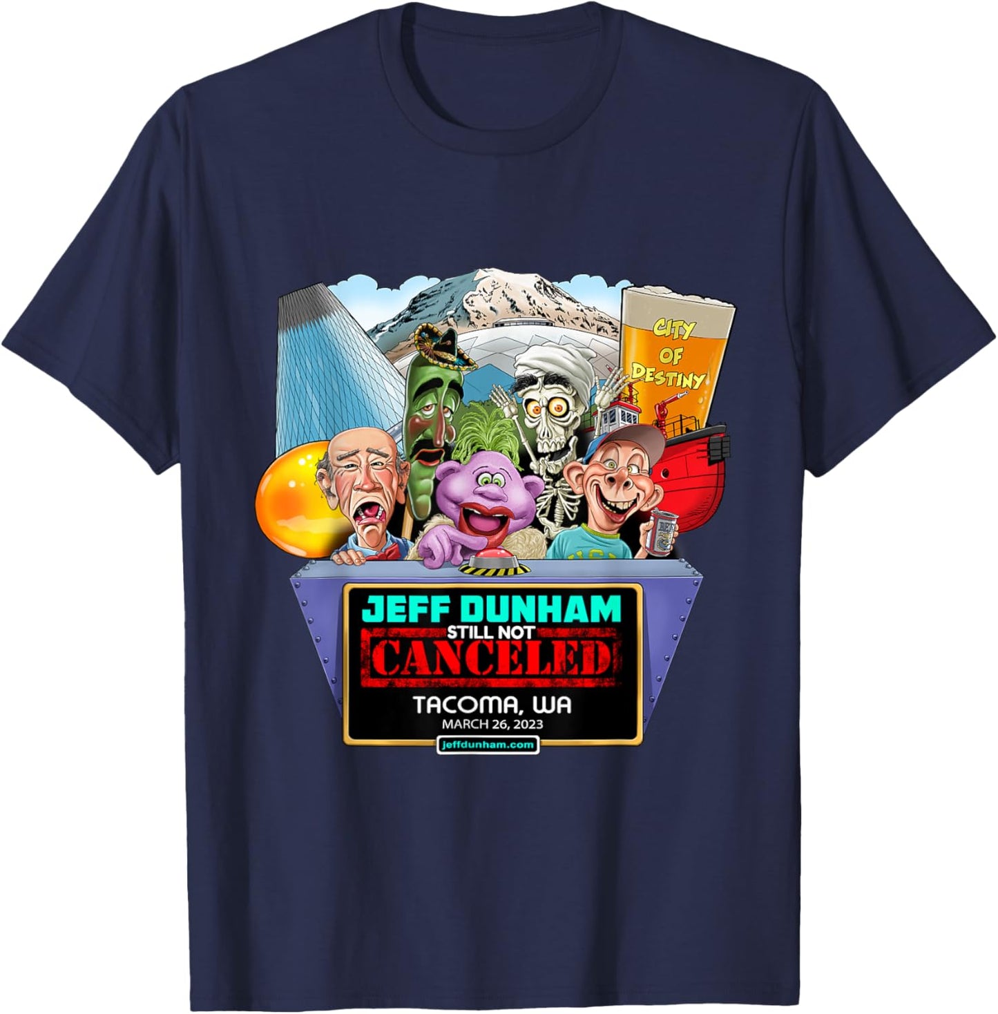 Jeff Dunham Tacoma 2023 Black - Classic Fit, Cotton, Short Sleeve T-Shirt - T-Shirt | Navy