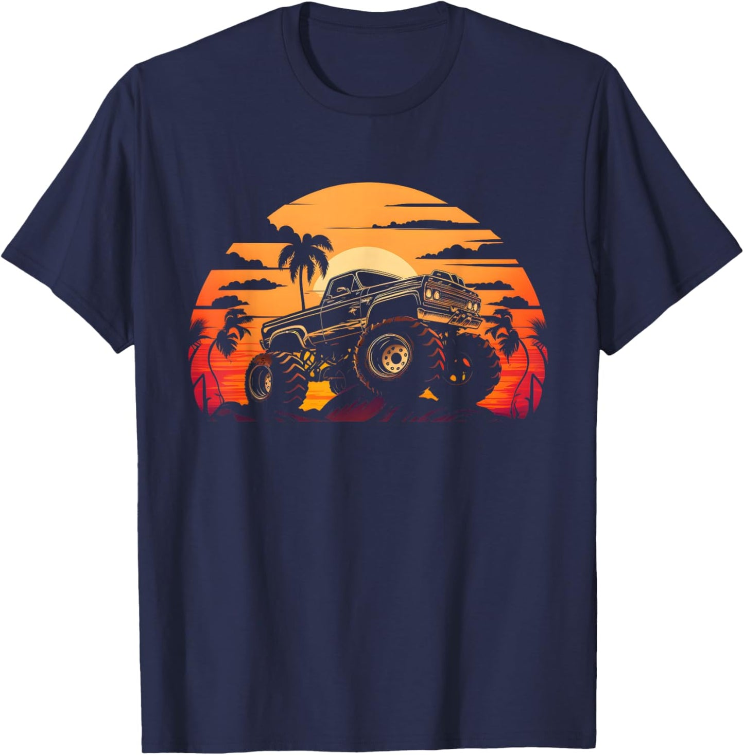 Retro Vintage Monster Truck Retro Sunset Monster Truck Boys T-Shirt - T-Shirt | Navy