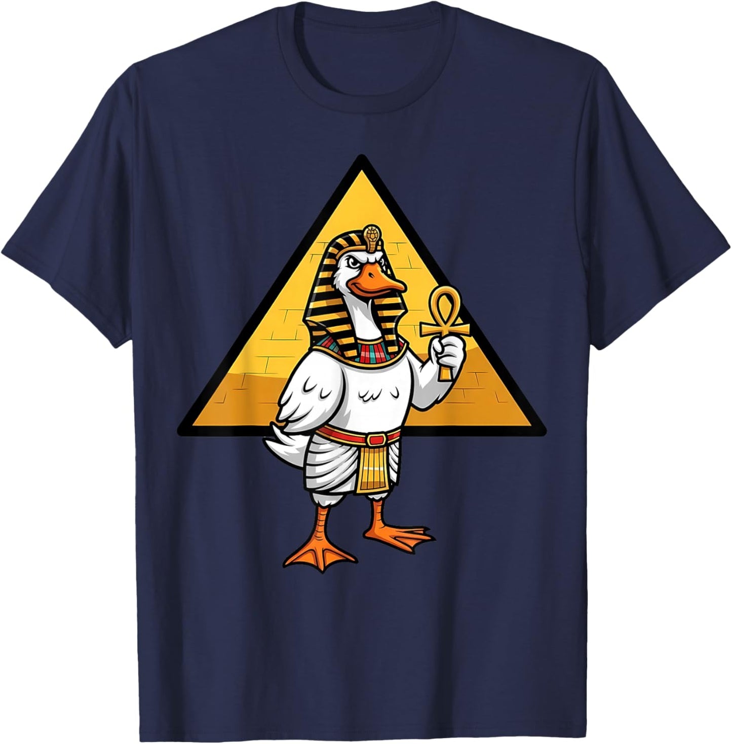 Egyptian Goose Pharaoh Ancient Egypt Pyramid Ankh T-Shirt - T-Shirt | Navy