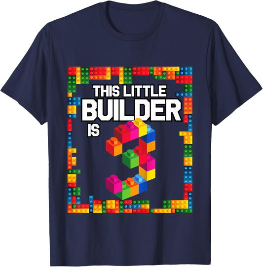 3 Year Old Building Blocks Birthday T Shirt Brick 3rd Gift T-Shirt - T-Shirt | Navy
