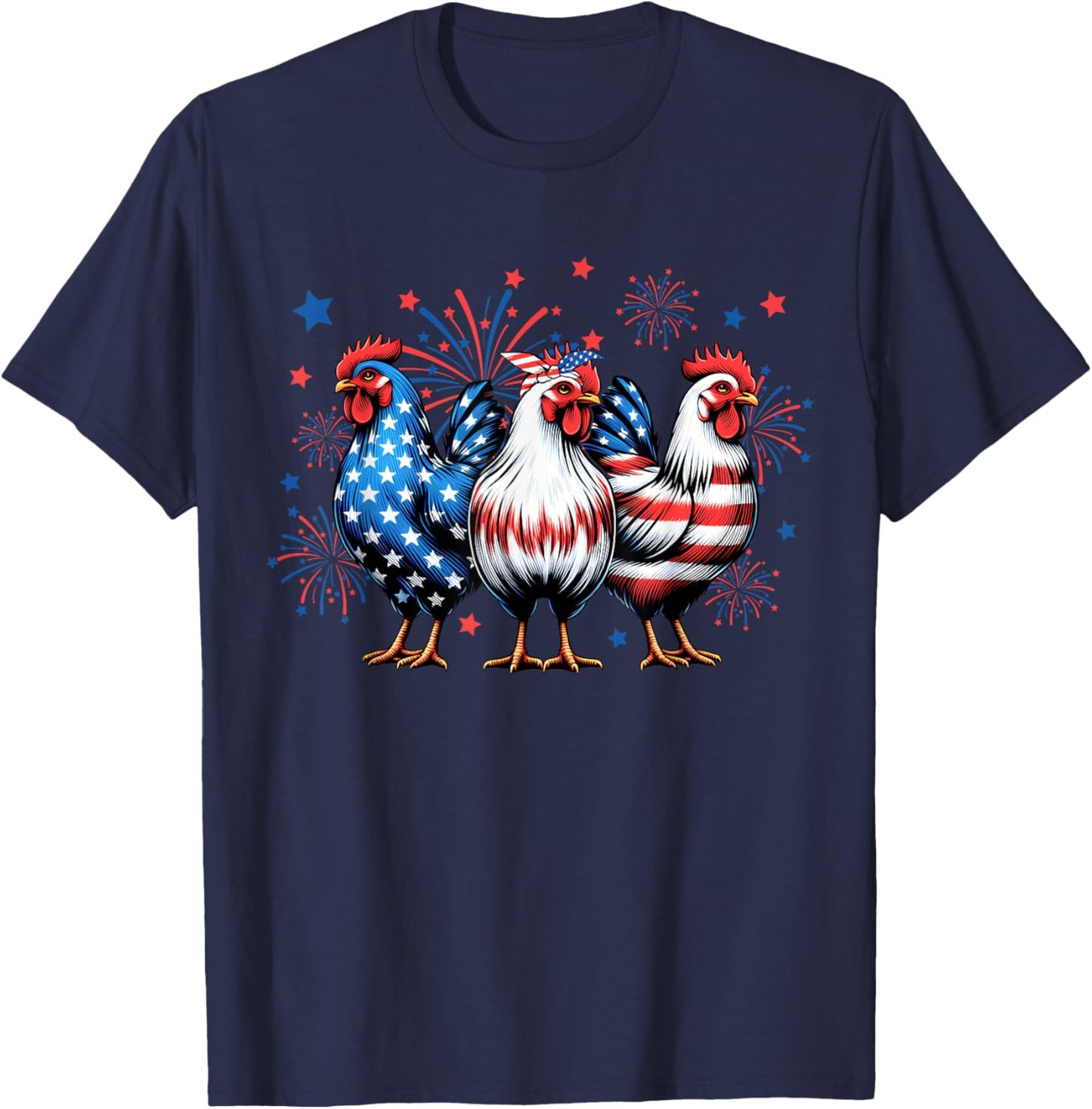 Patriotic Firework Red White Blue Chicken USA Flag July 4th T-Shirt - T-Shirt | Navy