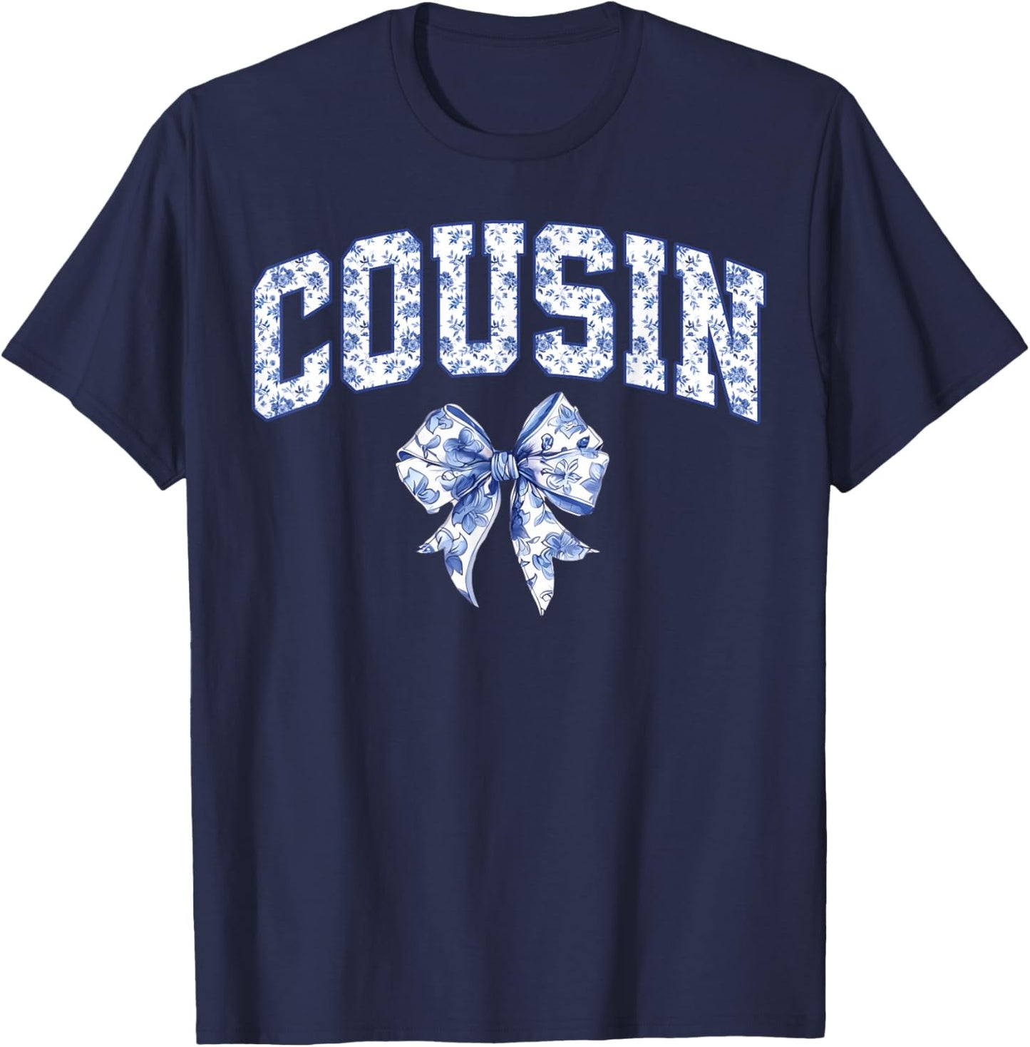 Cousin Coquette Toile Blue Bow Floral Family Matching T-Shirt - T-Shirt | Navy