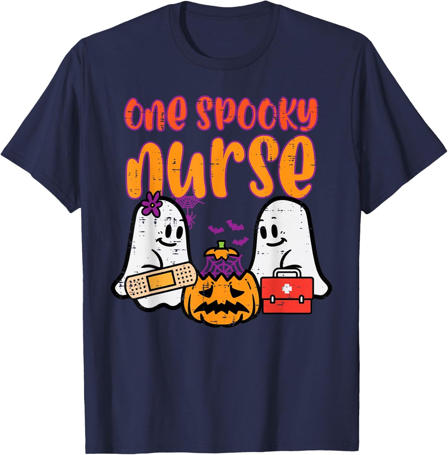 Ghosts One Spooky Nurse Halloween Nurse Fall Scrub RN Women T-Shirt - T-Shirt | Navy
