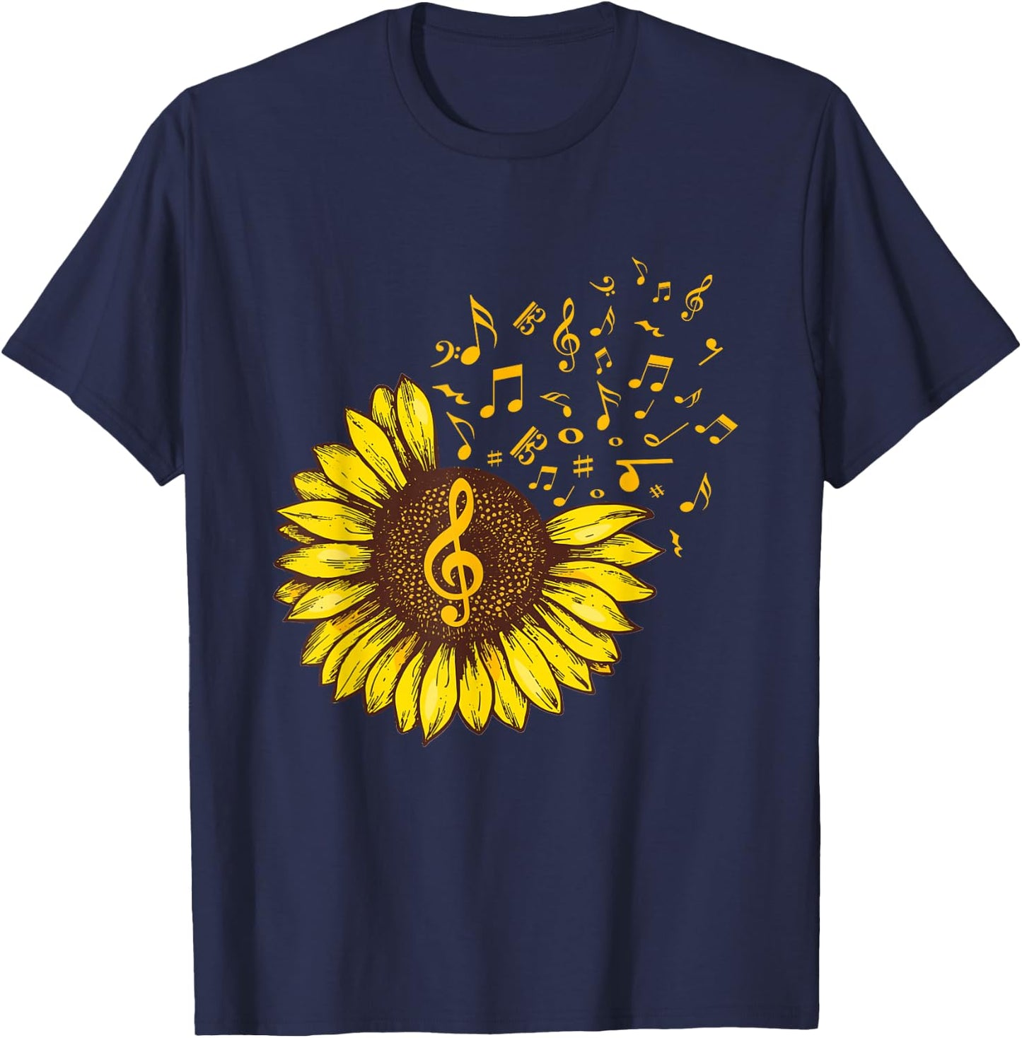 Sunflower Music Note Music Lovers T-Shirt - T-Shirt | Navy