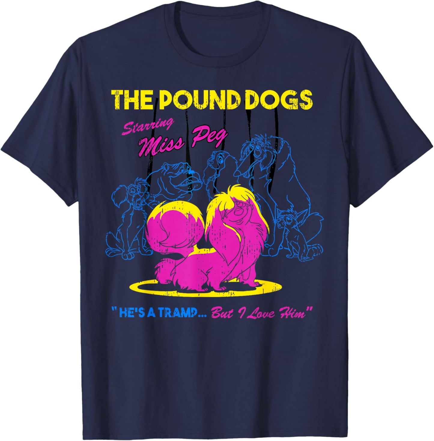 Disney The Lady And The Tramp Miss Peg Neon Portrait T-Shirt - T-Shirt | Navy