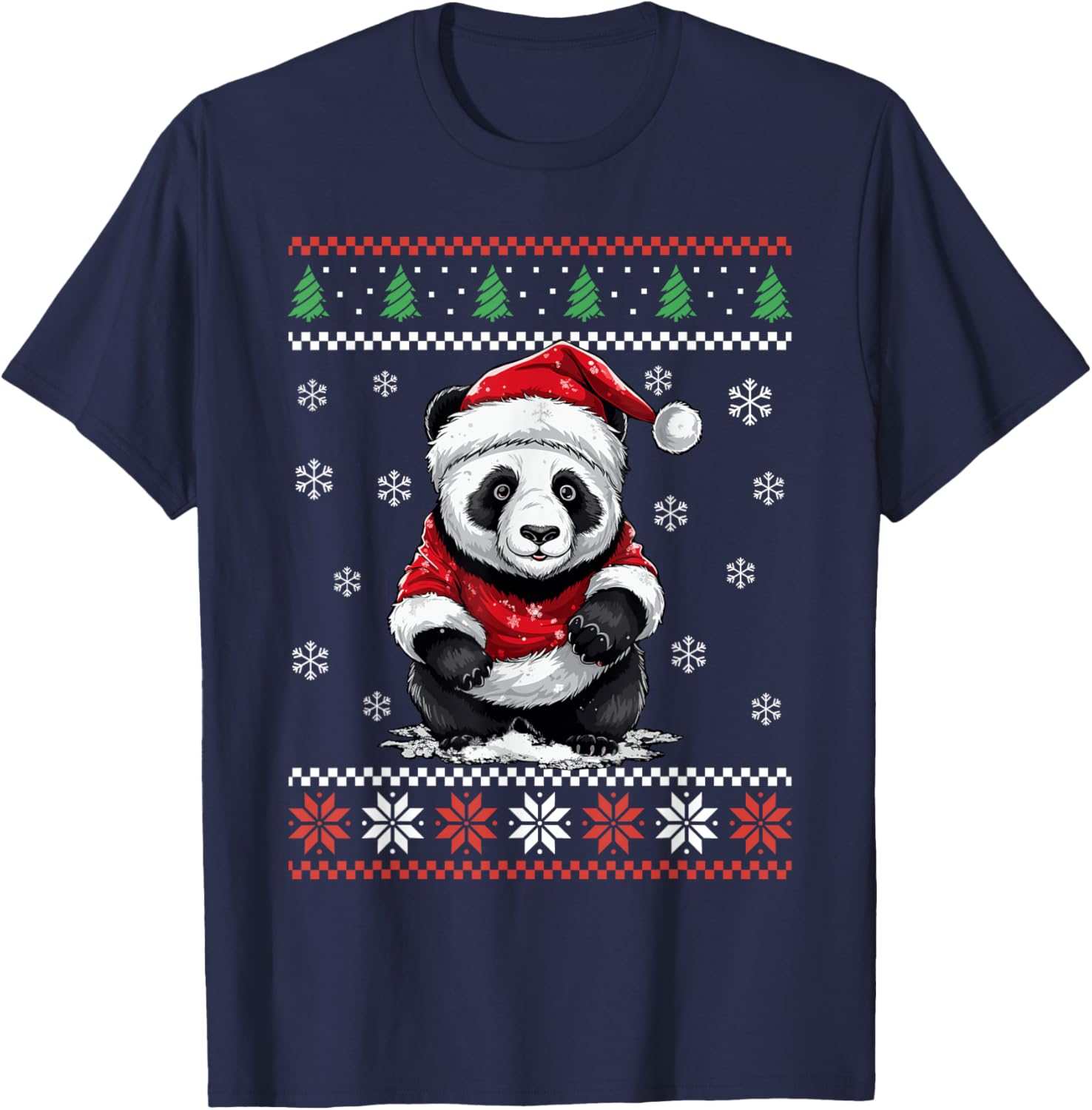Panda Bear Ugly Christmas Sweater Xmas for Adults Kids T-Shirt - T-Shirt | Navy