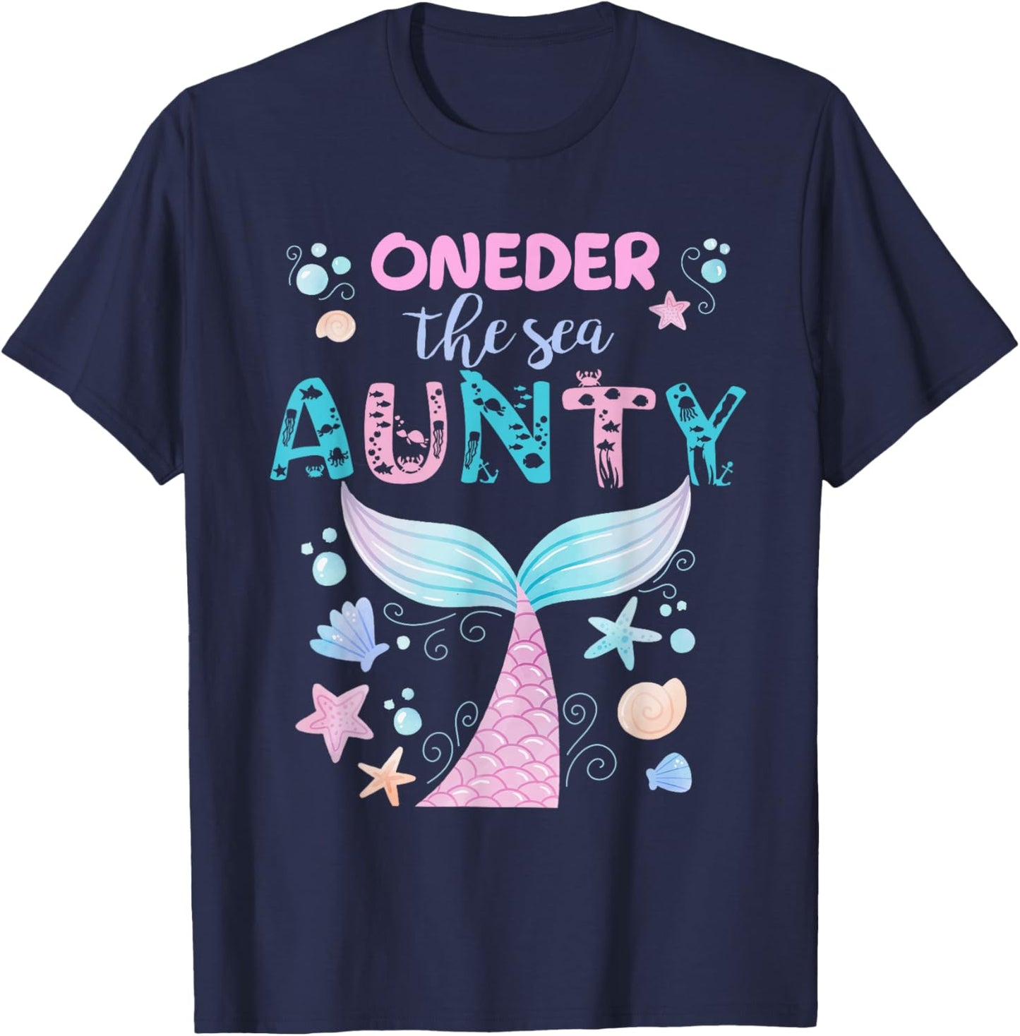 Under Sea Aunty Birthday Girl Mermaid Tail Family Party T-Shirt - T-Shirt | Navy
