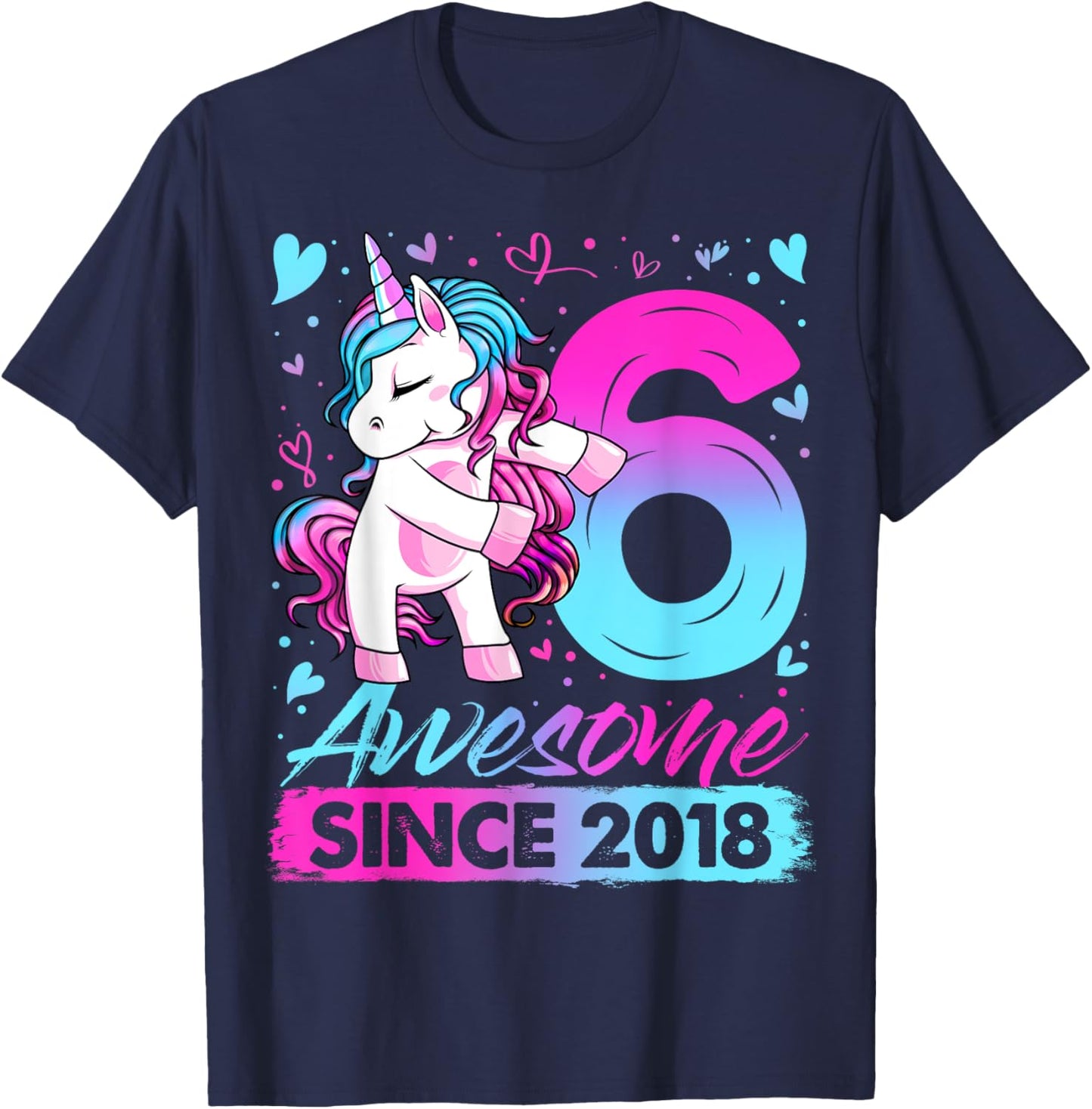 6 Years Old Flossing Unicorn Gifts 6th Birthday Girl Party T-Shirt - T-Shirt | Navy