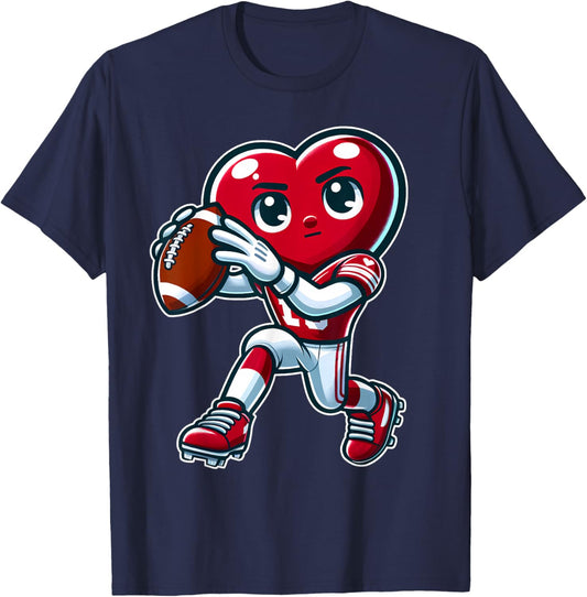 Valentine's Day Heart Quarterback Football Sports T-Shirt - T-Shirt | Navy