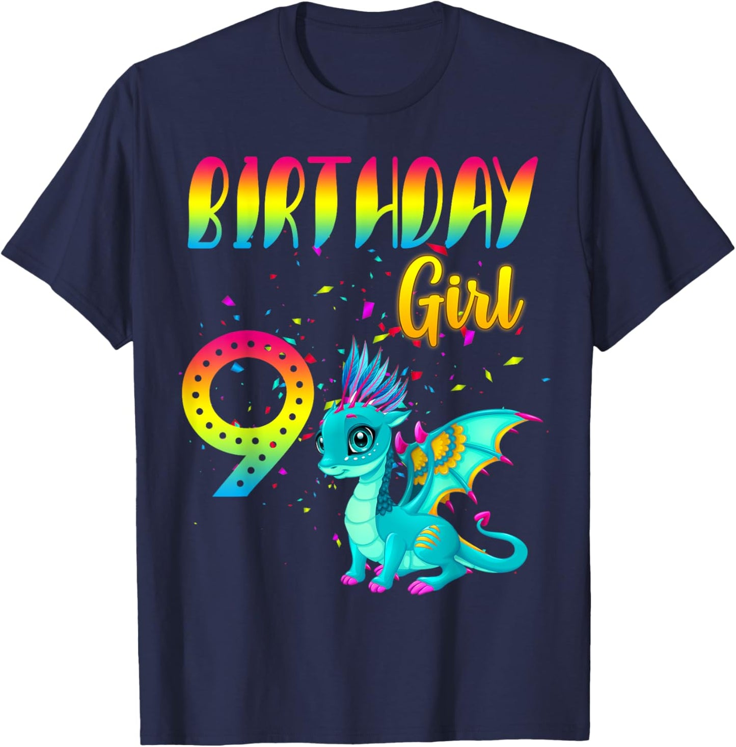 Birthday Girl Dragon 9 Theme Party Outfit T-Shirt - T-Shirt | Navy