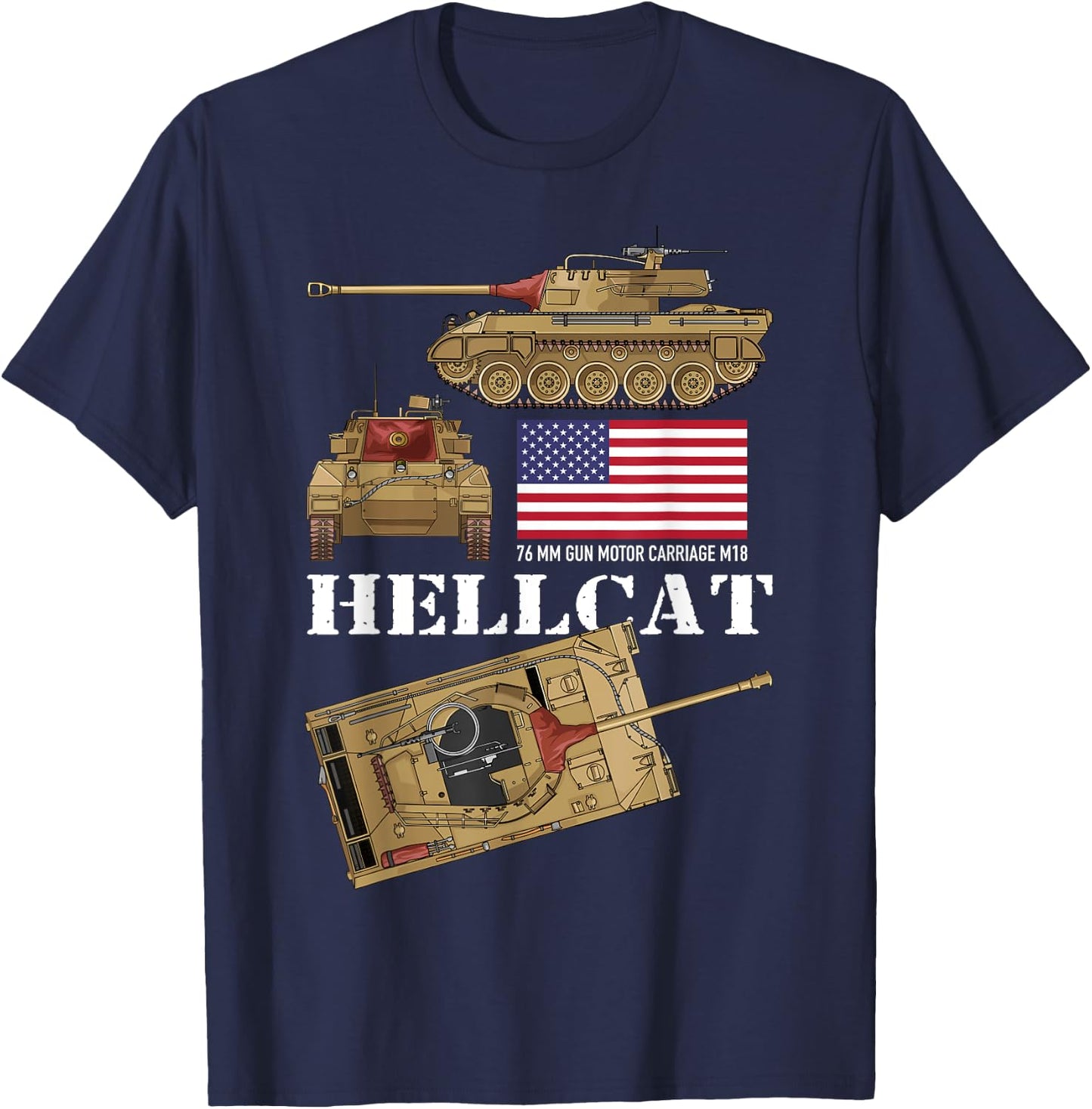 M18 Hellcat WW2 American Tank Destroyer Tanks Diagram Flag Women Kids T-Shirt - T-Shirt | Navy