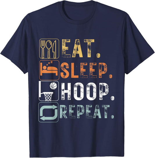 Vintage Eat Sleep Hoop Repeat Funny Design Eat Sleep Hoop T-Shirt - T-Shirt | Navy