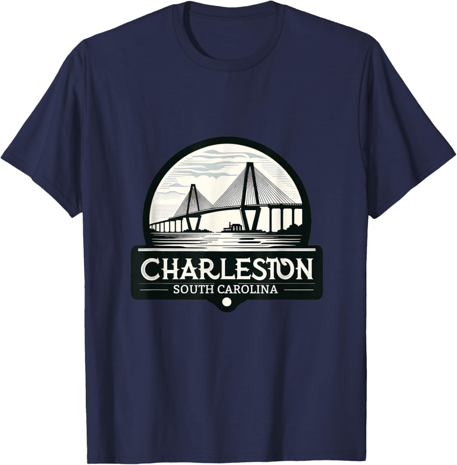 Charleston South Carolina Ravenel Bridge Skyline T-Shirt - T-Shirt | Navy