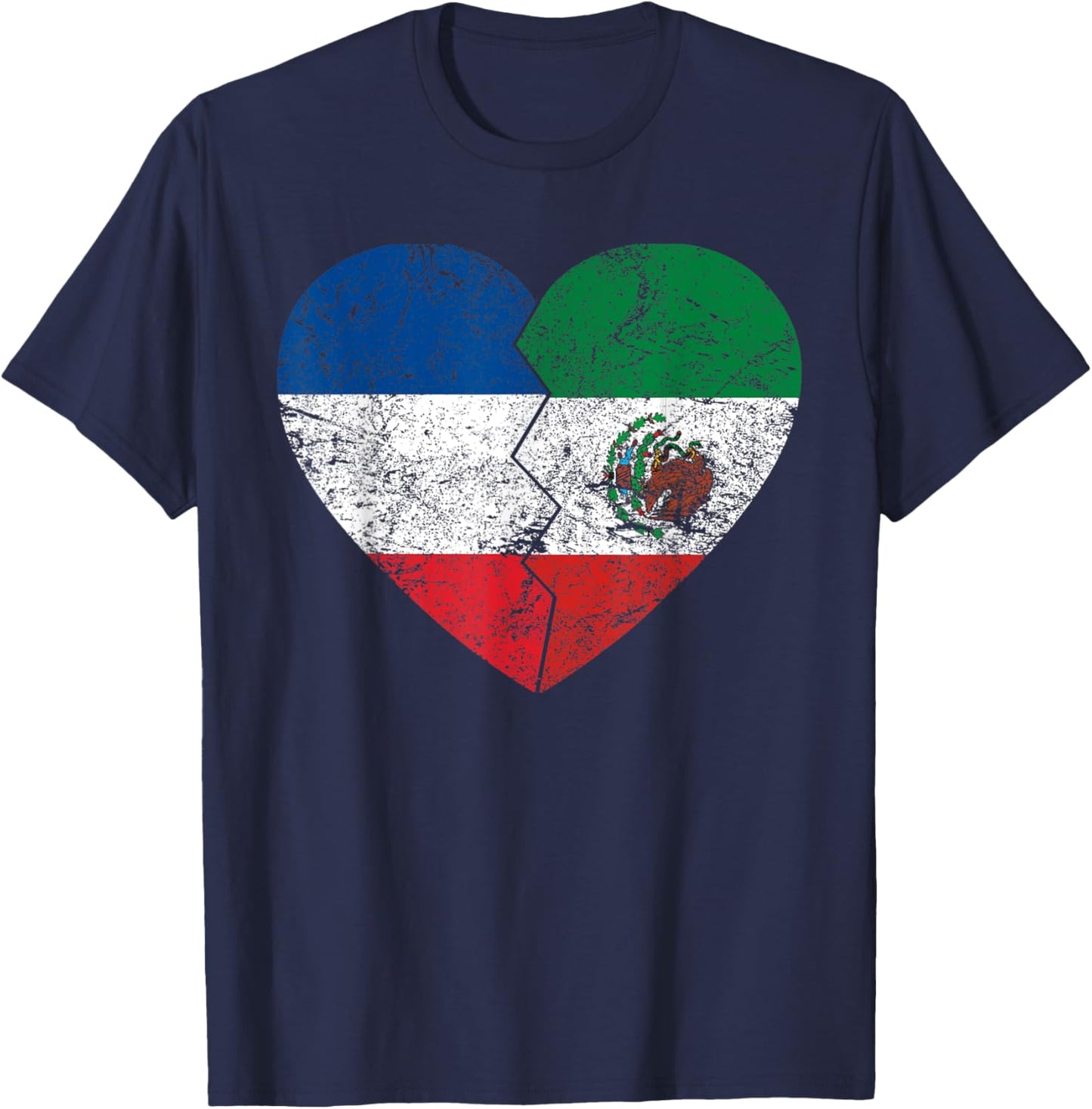 Drapeau mexicain français en forme de cœur | France Mexique Roots Vintage T-Shirt - T-Shirt | Navy