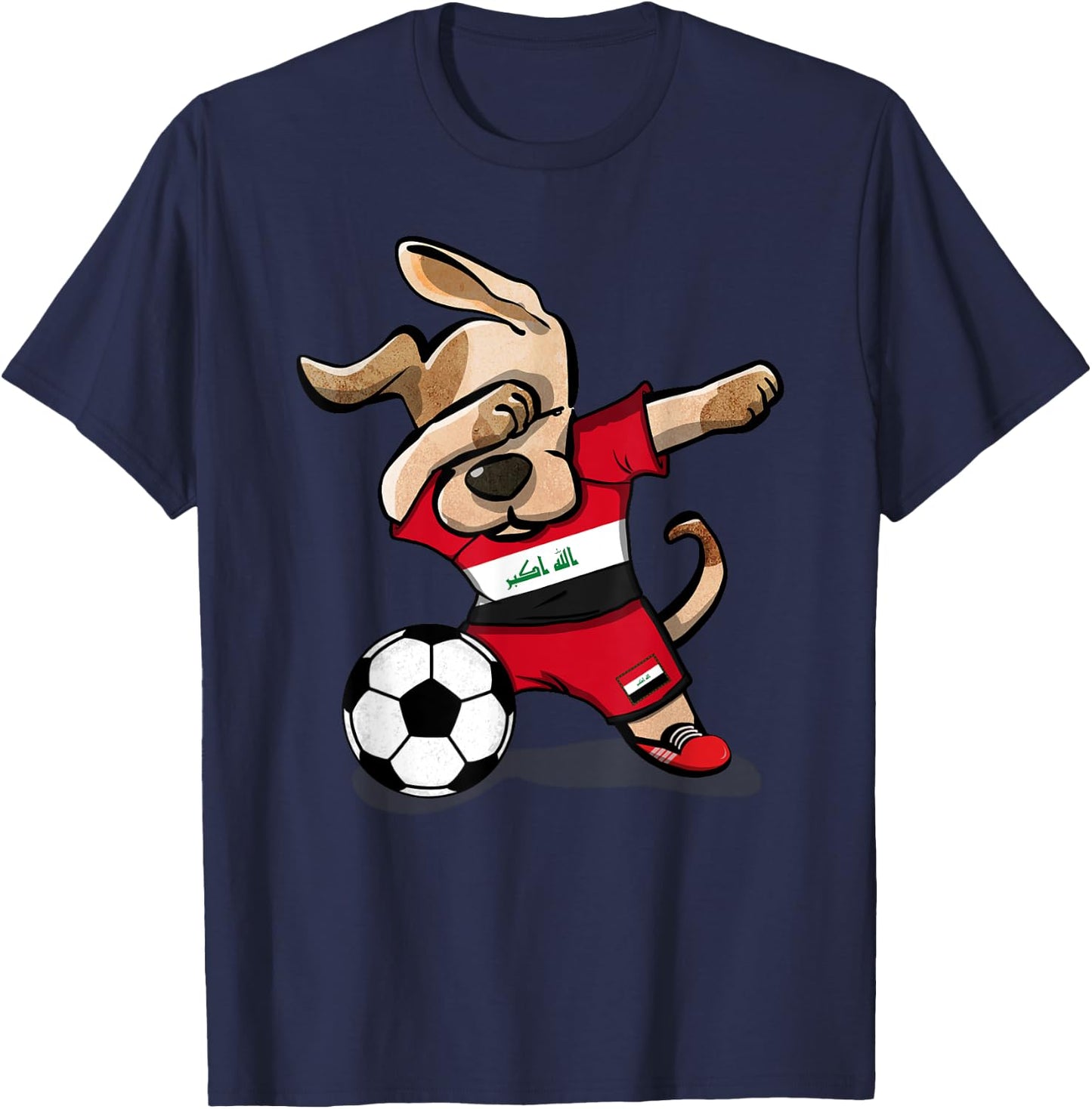 Dabbing Dog Iraq Soccer Fans Jersey Iraqi Football Lovers Men Women Girls Kids T-Shirt - T-Shirt | Navy