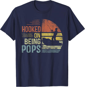 Hooked On Being Pops Fishing Gifts Pops Father's Day T-Shirt - T-Shirt | Navy