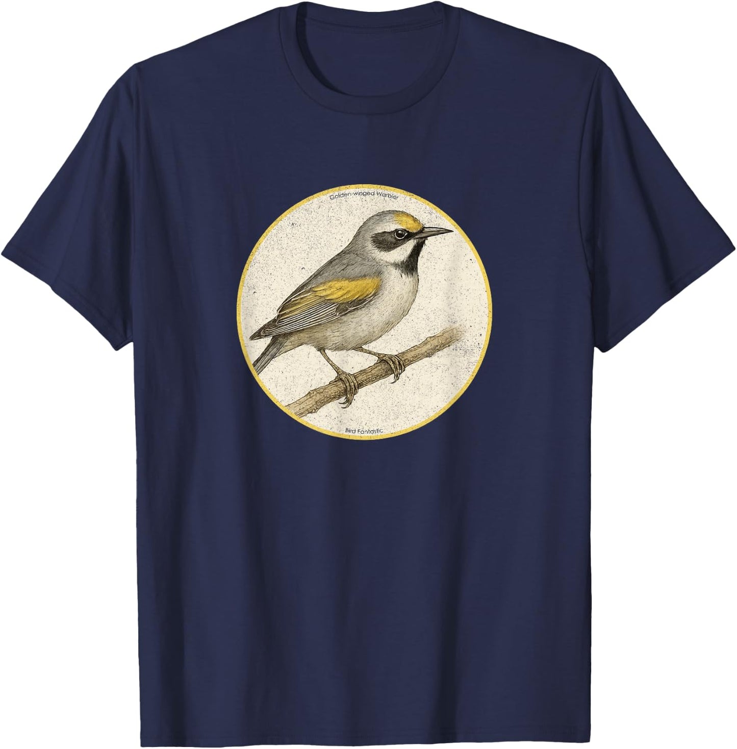 Colorful Retro Golden-Winged Warbler Bird Design T-Shirt - T-Shirt | Navy