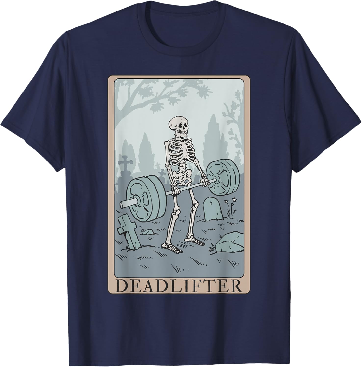 Funny Skeleton Tarot Card Deadlifter Bodybuilding T-Shirt - T-Shirt | Navy