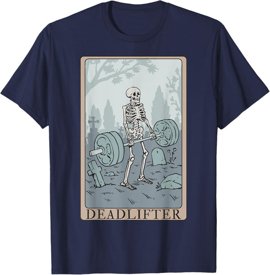Funny Skeleton Tarot Card Deadlifter Bodybuilding T-Shirt - T-Shirt | Navy