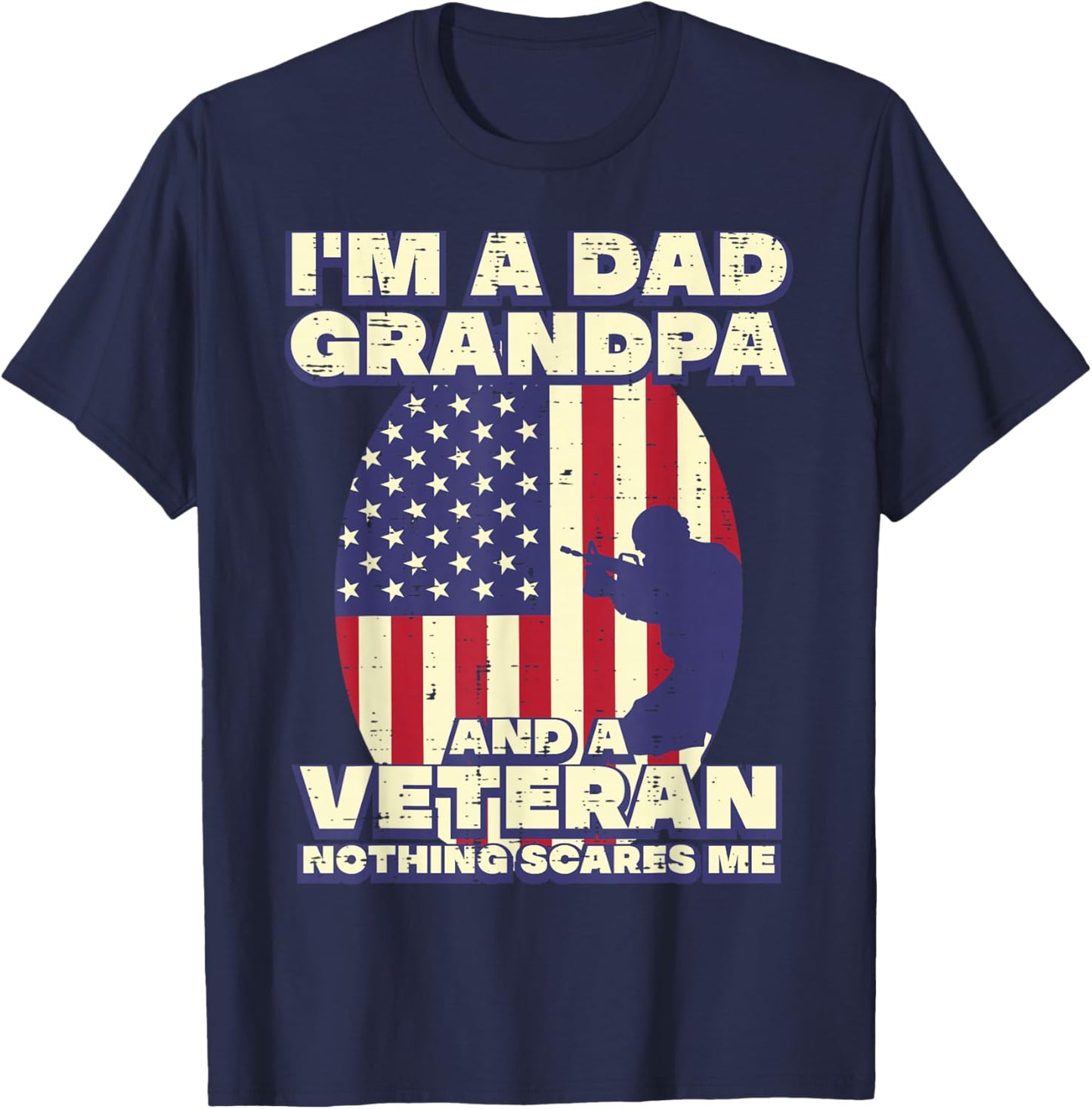 Dad Grandpa Veteran Flag Fathers Grandparent Day Patriot Men T-Shirt - T-Shirt | Navy