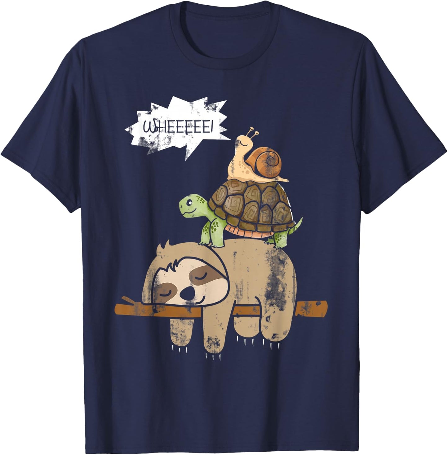 Turtle Riding A Sloth Whee Funny Sloth T-Shirt - T-Shirt | Navy