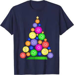 Pickleball Christmas Tree T-Shirt - T-Shirt | Navy