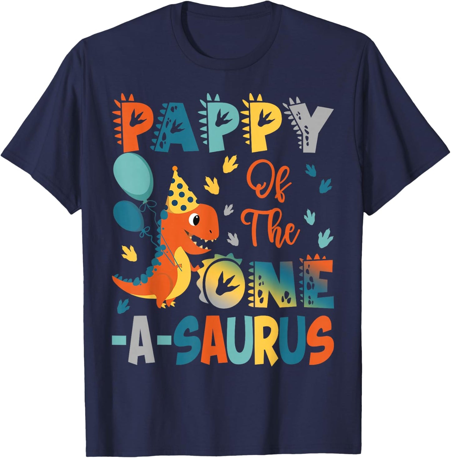 Pappy Of The One-A-Saurus 2Nd Birthday Dinosaur Party T-Shirt - T-Shirt | Navy