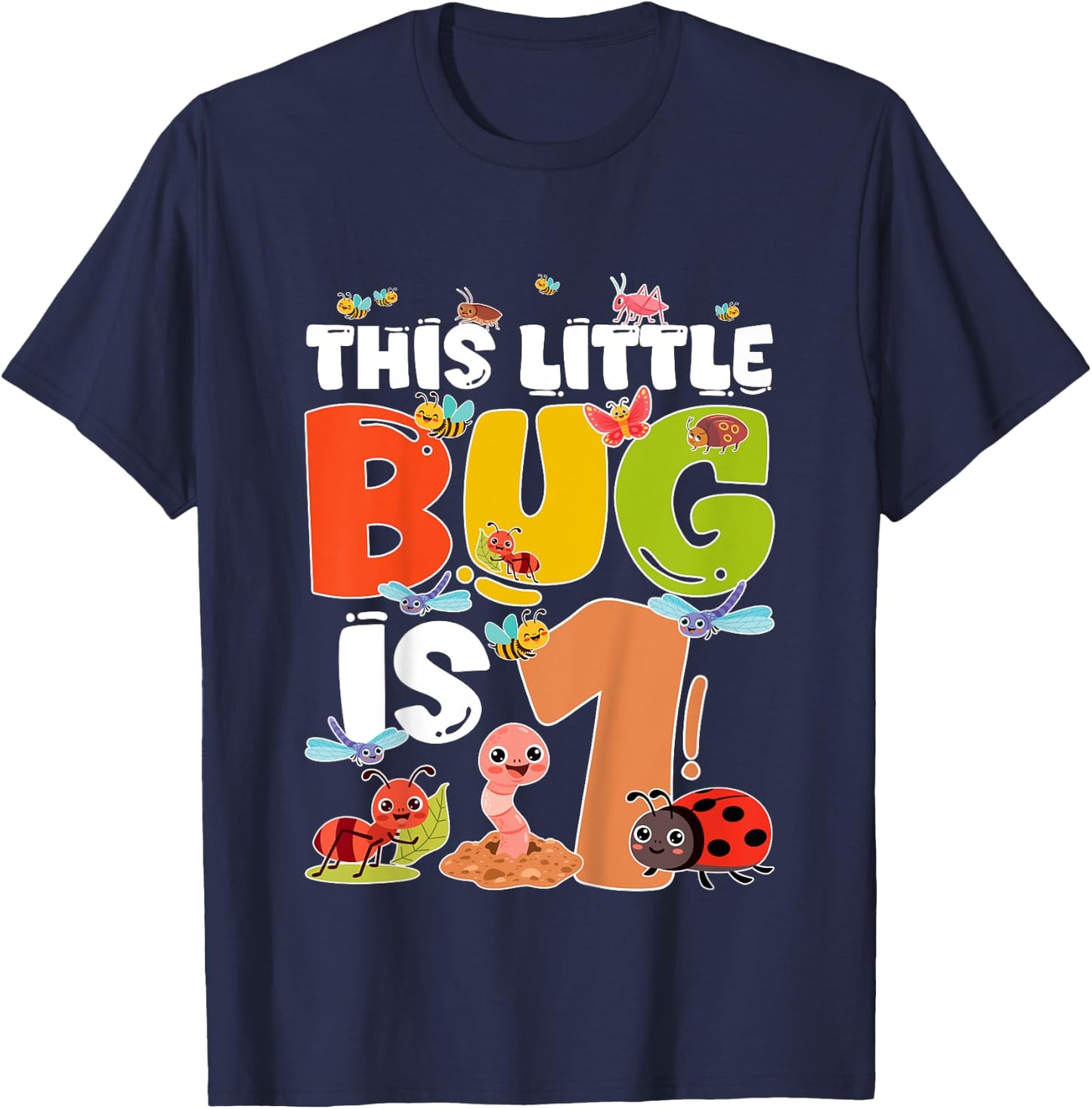 1st Bug Birthday One Year Old Bugs Birthday Insects T-Shirt - T-Shirt | Navy