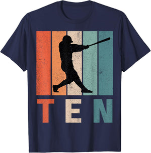 10th Birthday Retro Baseball Player Boys Kids 10 Years Old T-Shirt - T-Shirt | Navy