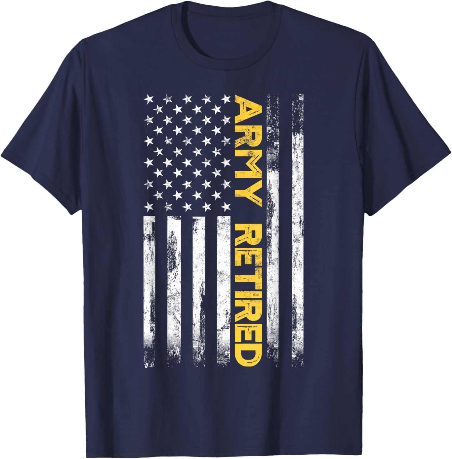 Army Retired Military Army Thin Goldline American Flag T-Shirt - T-Shirt | Navy