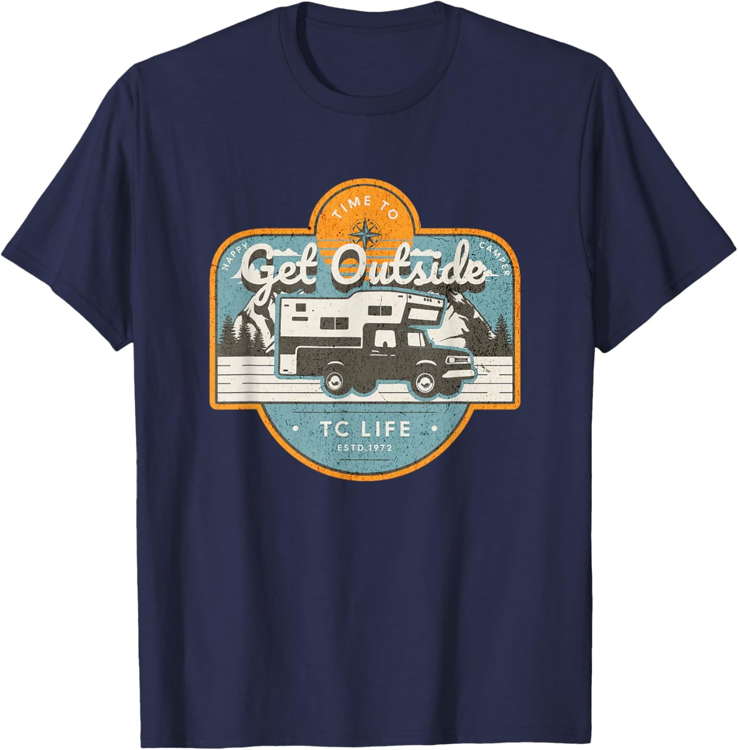 Mountain Adventure Truck Bed Camper for Forest Off-Road Fun T-Shirt - T-Shirt | Navy