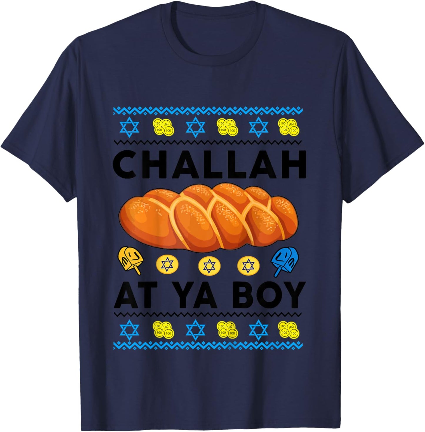 Kids Ugly Hanukkah Sweater Challah At Ya Boy Baby Toddler Gift T-Shirt - T-Shirt | Navy