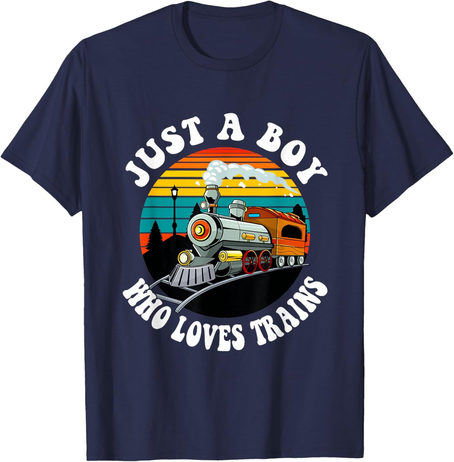A Boy Who Loves Trains Funny Retro Vintage Train Lover Kids T-Shirt - T-Shirt | Navy